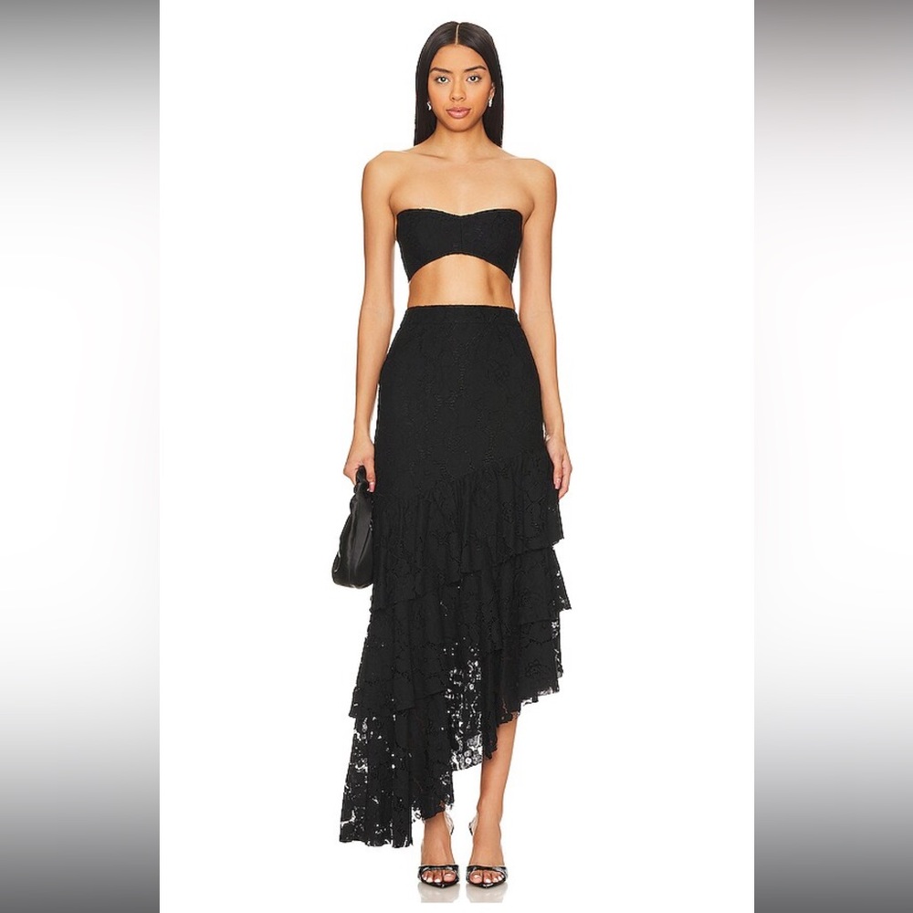NBD Fazal Midi Skirt Crop Top Set in Black